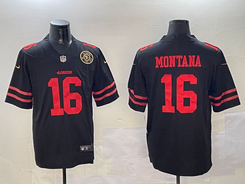 Men San Francisco 49ers #16 Montana Black Second generation 2024 Nike Limited NFL Jersey style 01088